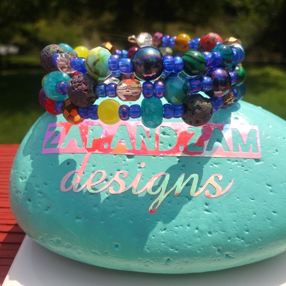 Hand Crafted Jewelry - Blue Opal Jasper Lava Stone Bracelet Gemstone Unique Gift Boho Festival Handmade